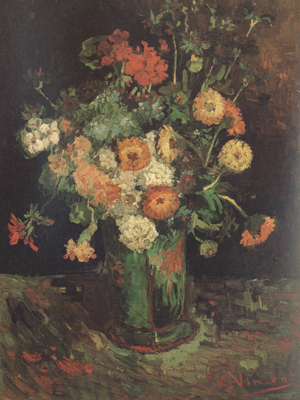 Vase with Zinnias and Geraniums (nn04)